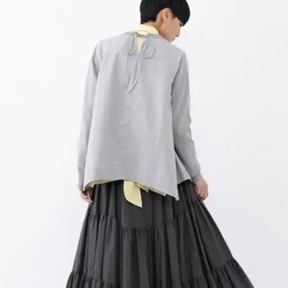 Lanvin‎ En Bleu Mixed Media Cardigan Gray IT 38 Asymmetrical Lagenlook - Picture 3 of 13